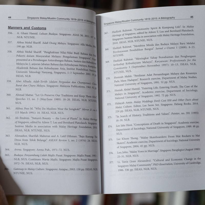 Singapore Malay/Muslim Community, 1819–2015: A Bibliography