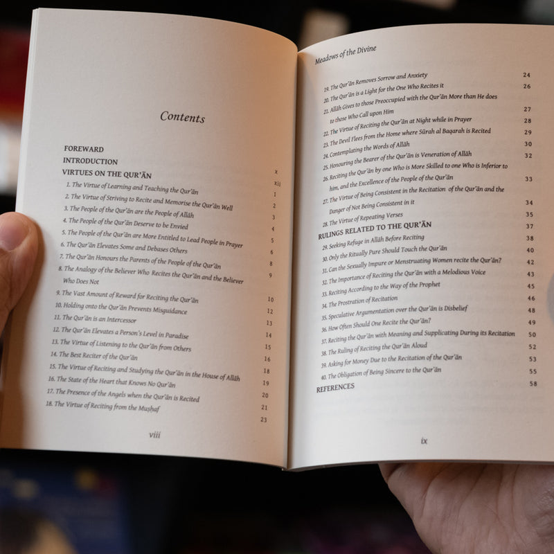 Meadows of the Divine: 40 Prophetic Traditions on the Virtues & Rulings of the Quran